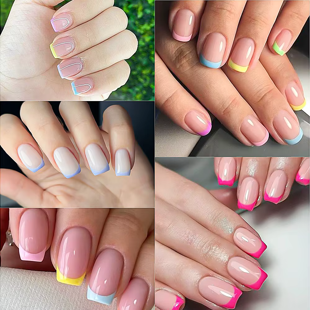 240/120 pièces été coloré faux ongles court carré presse sur ongles français acrylique manucure Nail