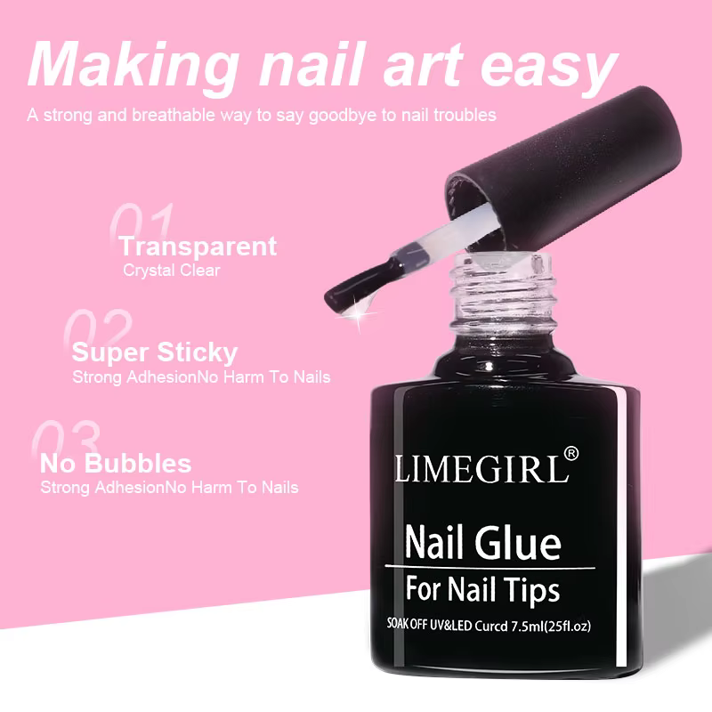 LIMEGIRL Colle Gel pour Ongles 7.5ml, Colle UV pour Faux Ongles, Vernis Gel Manucure, Gellac Hybride