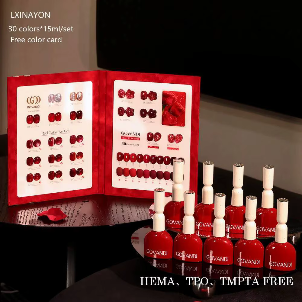 Vernis à ongles Gel œil de chat en cristal rouge, 30 pièces, avec carte de couleur gratuite, Gel mag