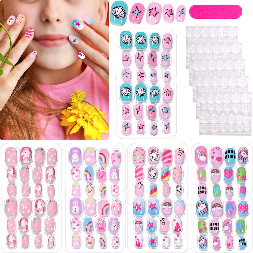 120 pièces enfants presse sur ongles enfants dessin animé acrylique faux ongles conseils Kawaii fill