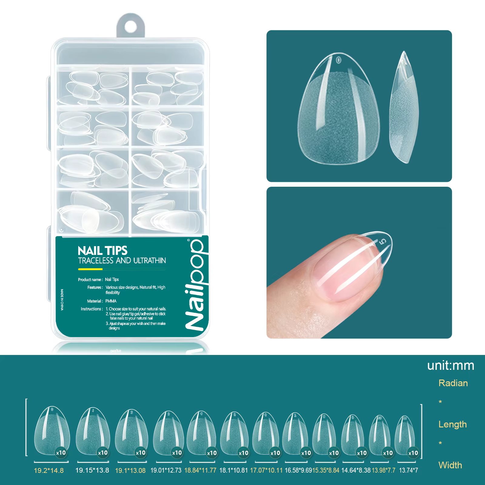 Nailpop-Faux ongles gel X, extensions d'ongles faciles à tremper, forme moyenne et courte, amande/ca