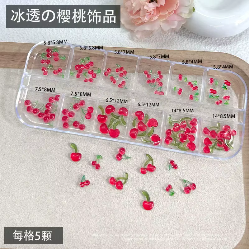 Coffret d'accessoires de décoration pour ongles en résine DIY, motifs fraise, cerise, champignon, fr
