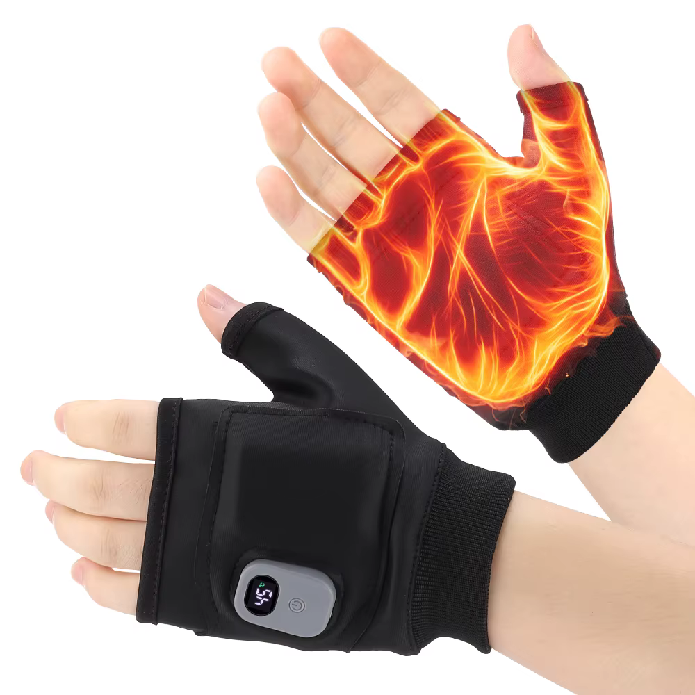 Gants chauffants électriques, Support de main demi-doigt, Protection de la paume chaude d'hiver, Spo
