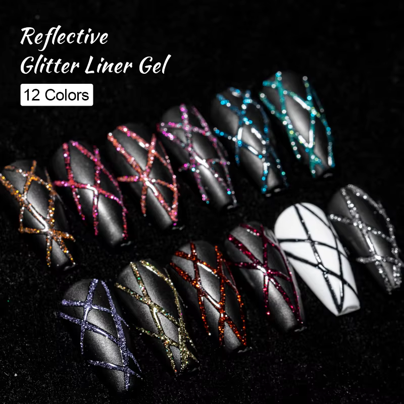 2/4/6 pièces réfléchissant paillettes Liner Gel vernis à ongles ensemble tirer ligne Graffiti peintu