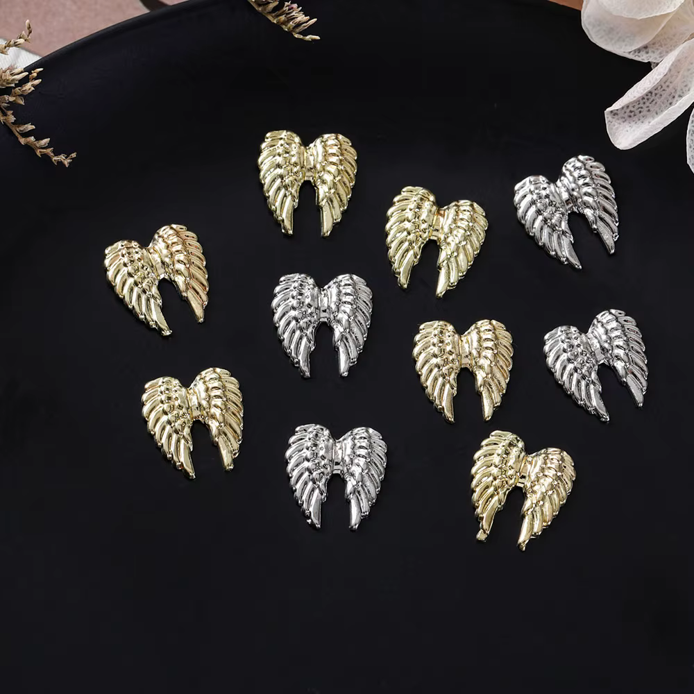 Ailes d'ange en métal pour décoration d'ongles, 20 pièces, or et argent, breloques pour Nail Art, ma