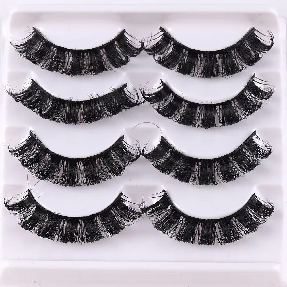 4 paires de cils à bande russe cils de vison moelleux faux cils 3D cils de Volume russe faux cils