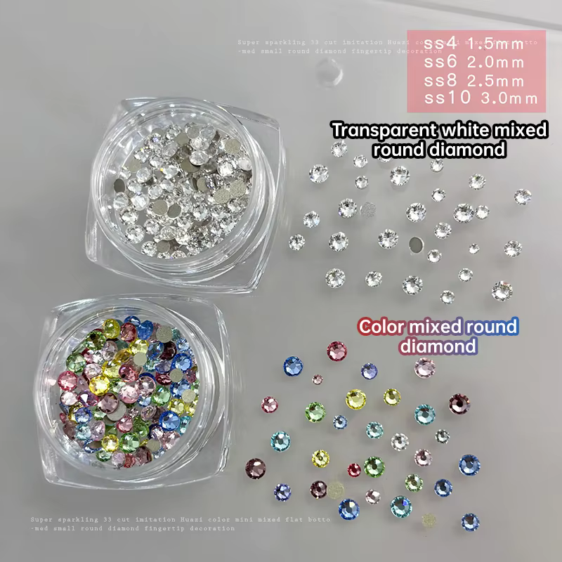 100 pièces verre blanc coloré cristal Nail Art breloques strass Super lumineux fond plat paillettes 