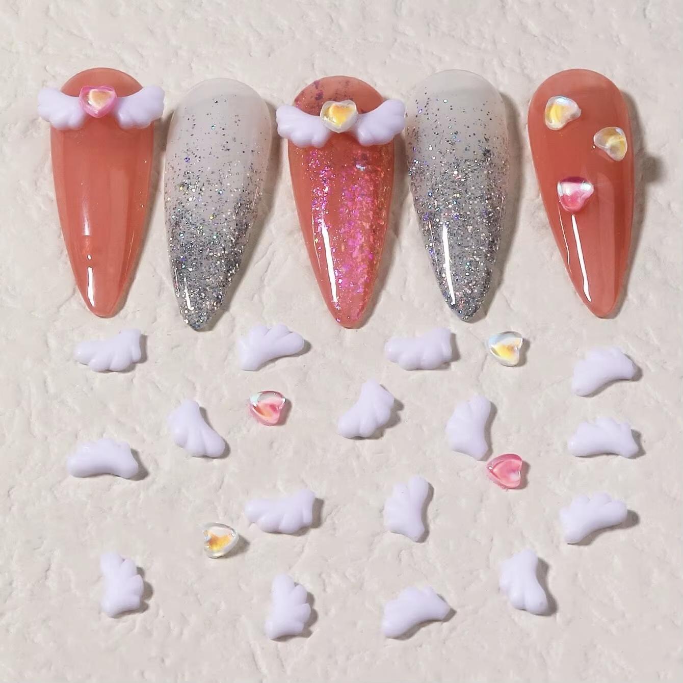 Breloques pour ongles ailes d'ange mignonnes, 50 pièces, ailes en vrac AB, pièces en résine à dos pl