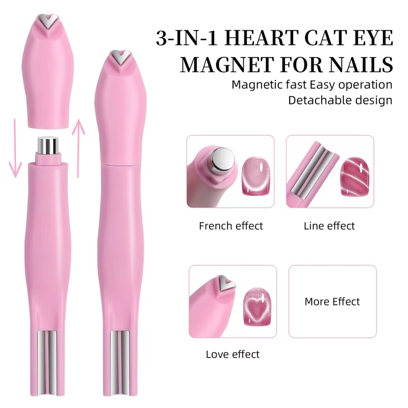 Bâton magnétique pour ongles œil de chat 3 en 1, motif serpent, cœur d'amour, œil de chat français, 