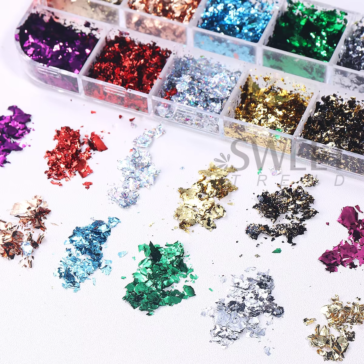 Feuilles d'or Double couleur 12 grilles, magnifiques paillettes pour ongles, scintillantes irréguliè