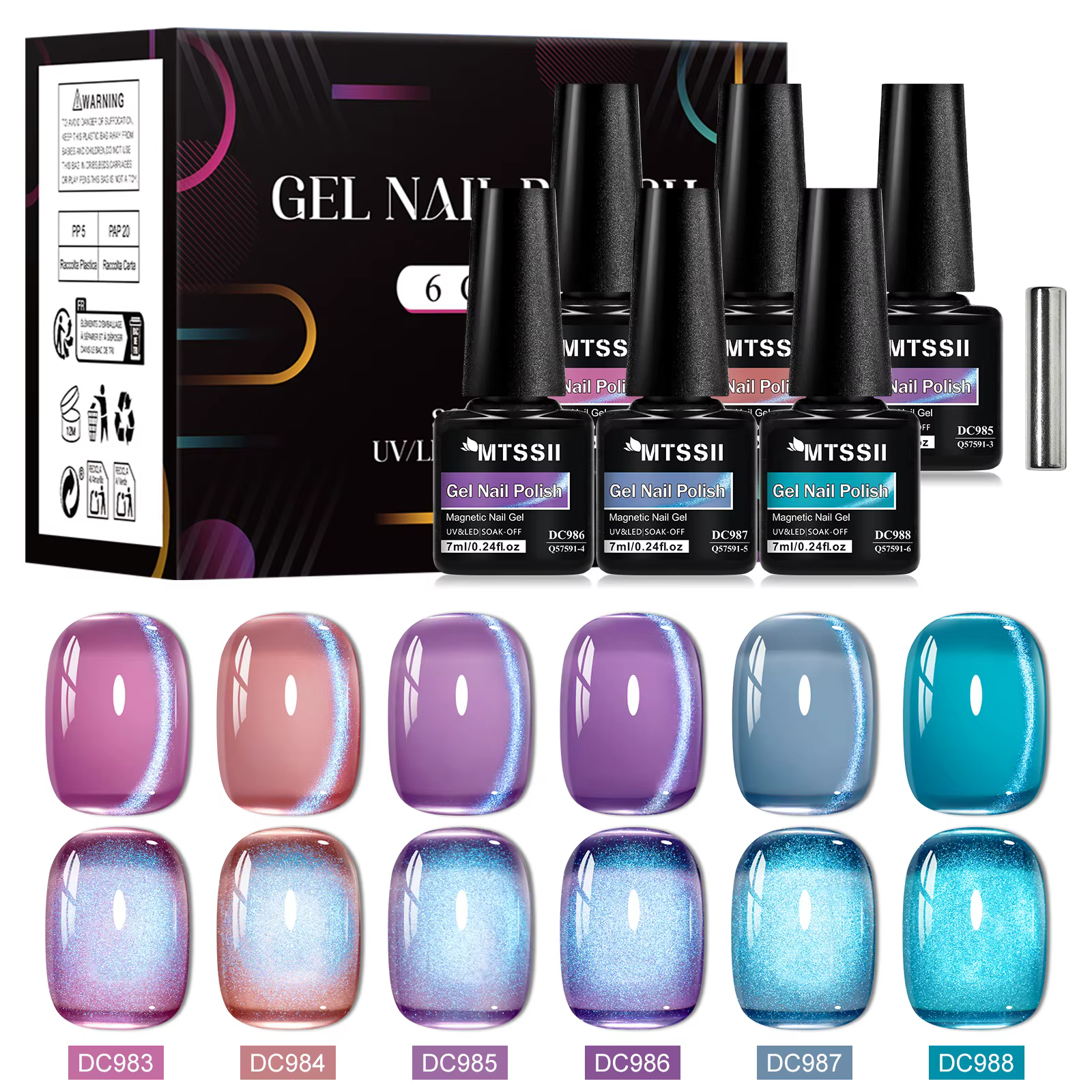 7 pièces brillant chat magnétique Gel vernis à ongles ensemble avec tige magnétique rose coloré Semi