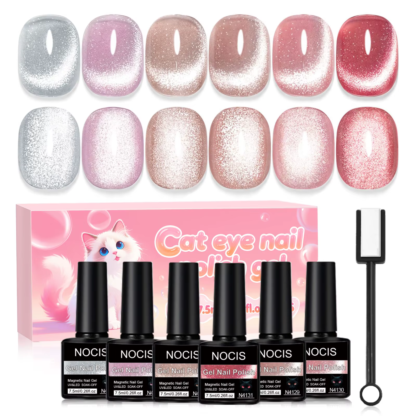 6 pièces 7.5ml nouveau populaire réfléchissant oeil de chat magnétique ongles Gel Semi Permanent Nai