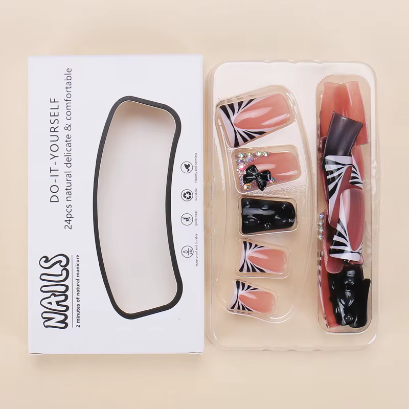 24 pièces Ins Spice Girl presse sur les ongles scintillant diamant arc décor y2k faux ongles portabl