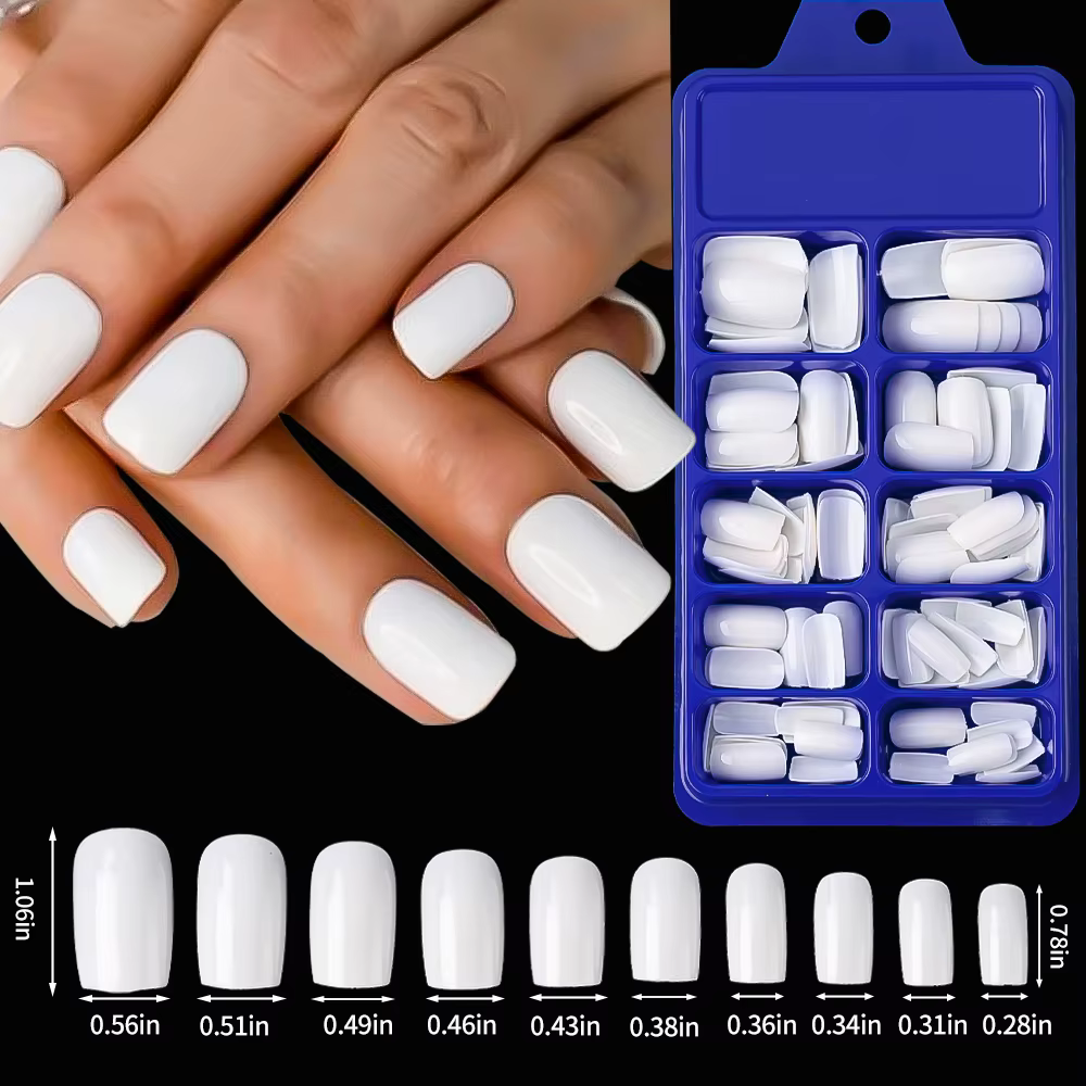 100 pièces lait blanc/rose carré court rond faux ongles couverture complète acrylique faux ongles li