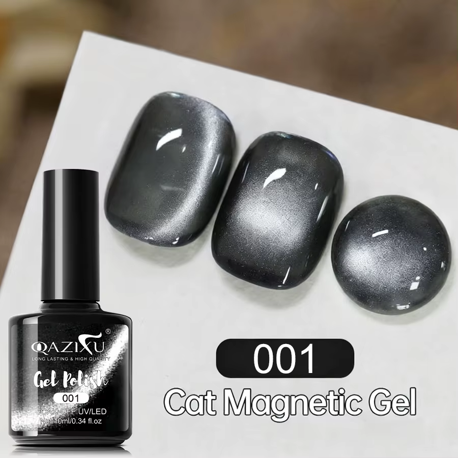 QAZIXU 10ml Vernis à ongles gel effet œil de chat noir, gel magnétique noir UV LED, couleur populair