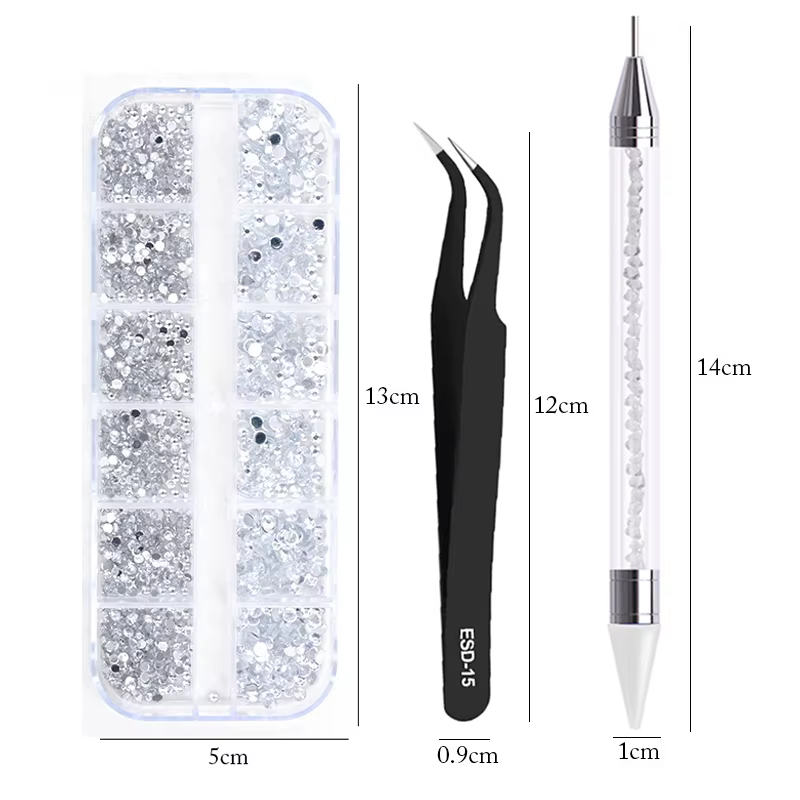 nail art  accesoires ongle decoration strass ongle Strass multi-tailles 3D cristal, 3 pièces/ensembl