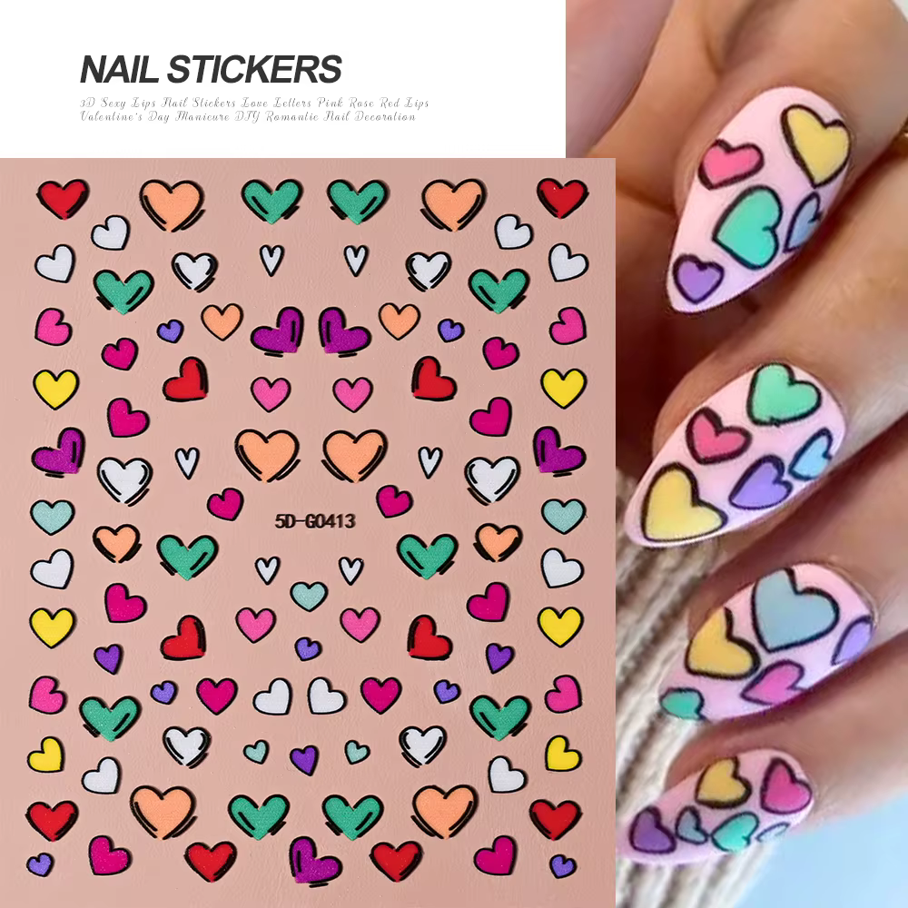 Autocollants 5D en Relief pour Ongles, Lèvres Rouges/Roses, Décalcomanies Romantiques de Luxe, Curse