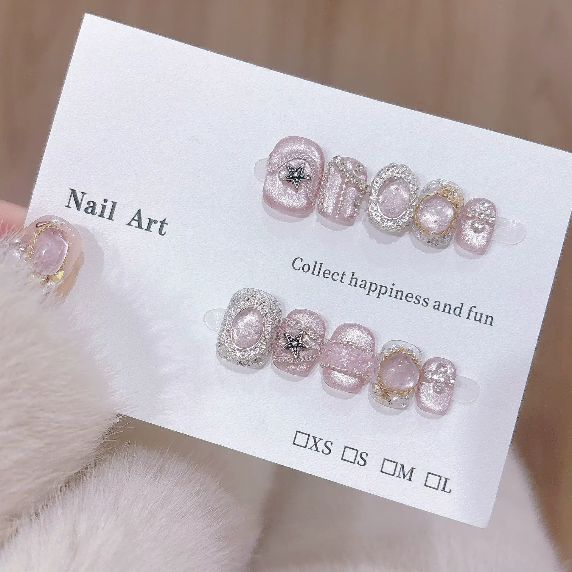 10 pièces de faux ongles à presser faits à la main, Dream Kingdom Wearing Armor, en verre pur, haut