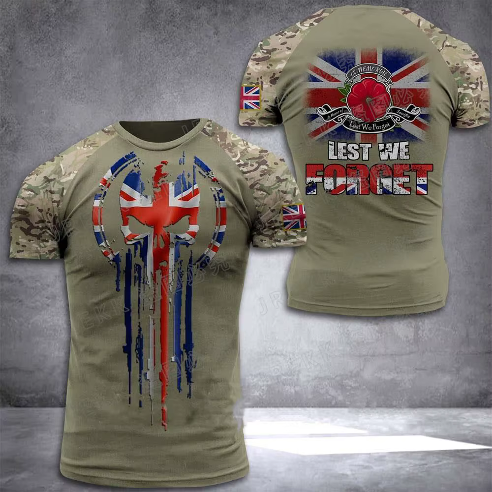 T-shirt graphique drapeau britannique été 2026 pour hommes, vêtements de sport, t-shirts imprimés 3D