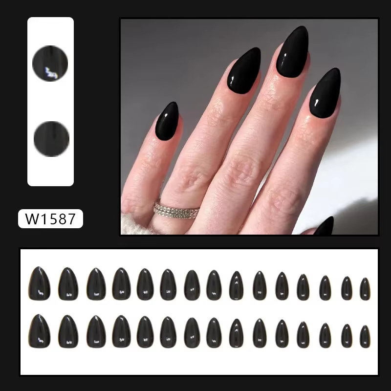 24 pièces faux ongles artificiels faux ongles réalistes avec outils Nail Art 2024 moyen court amande