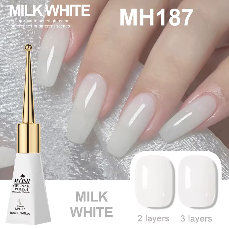 Vernis à ongles gel blanc laiteux 10 ml, gel semi-transparent blanc effet gelée, vernis gel UV LED à
