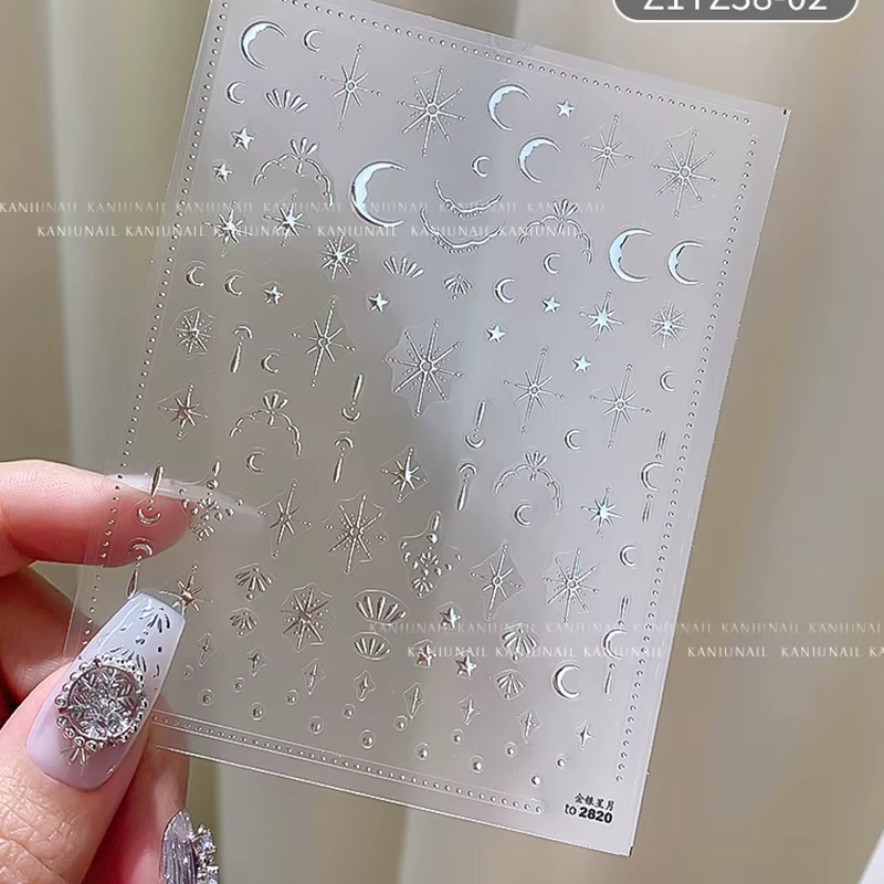 3D bronzant or lune étoile Nail Art autocollants rétro bohême soleil lune étoile ongles conceptions