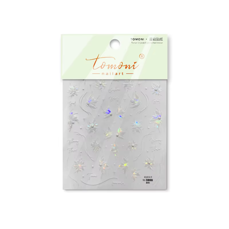 Autocollants pour ongles translucides 5D, haute qualité, en relief, blanc pur, perle dahlia, strass