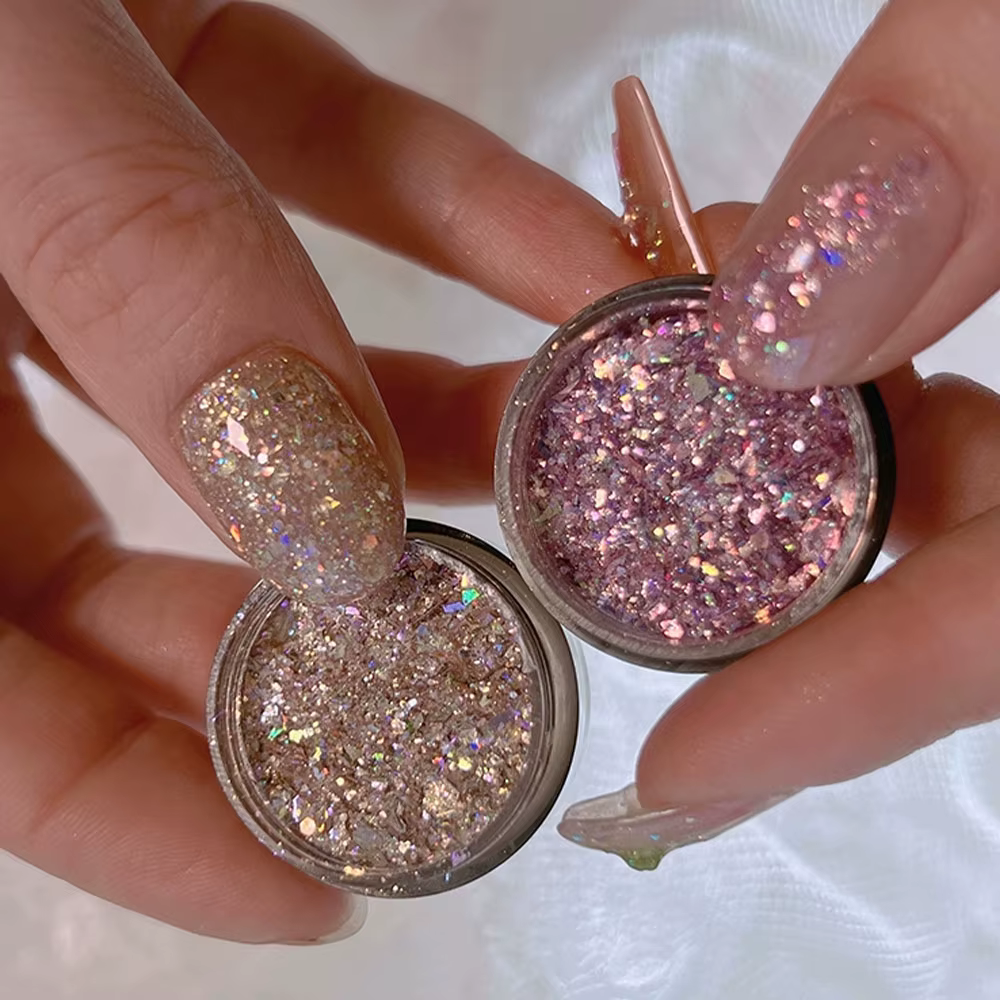 Poudre scintillante pour Nail Art, 1 g/boîte, coquille mixte, opale, paillettes, feuille holographiq
