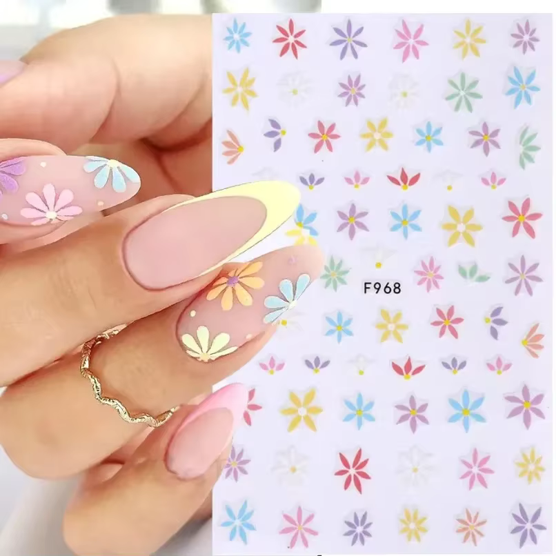 Autocollants 3d pour Nail Art, marguerite blanche, fleurs, feuilles, Fruits, décalcomanies pour déco