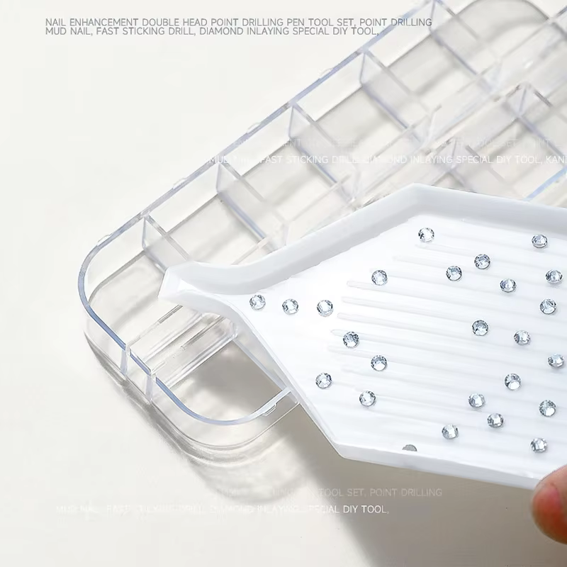 Pickers de strass pour Nail Art, stylo à points avec plateau de rangement, pâte à colle pour diamant
