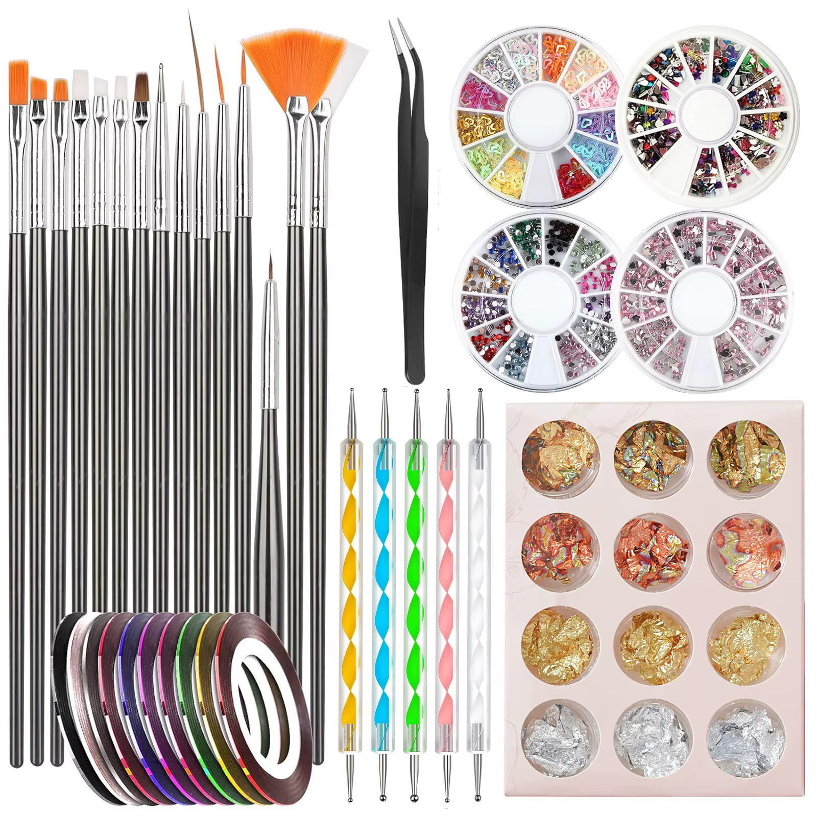 Ensemble professionnel de 36 pinceaux et accessoires pour nail art – Convient aux salons de manucure