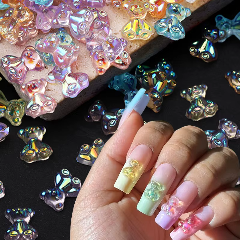 Mélange de ruban transparent en gelée colorée, 1 sac, breloques pour ongles, cœur, perles, fleur, pi