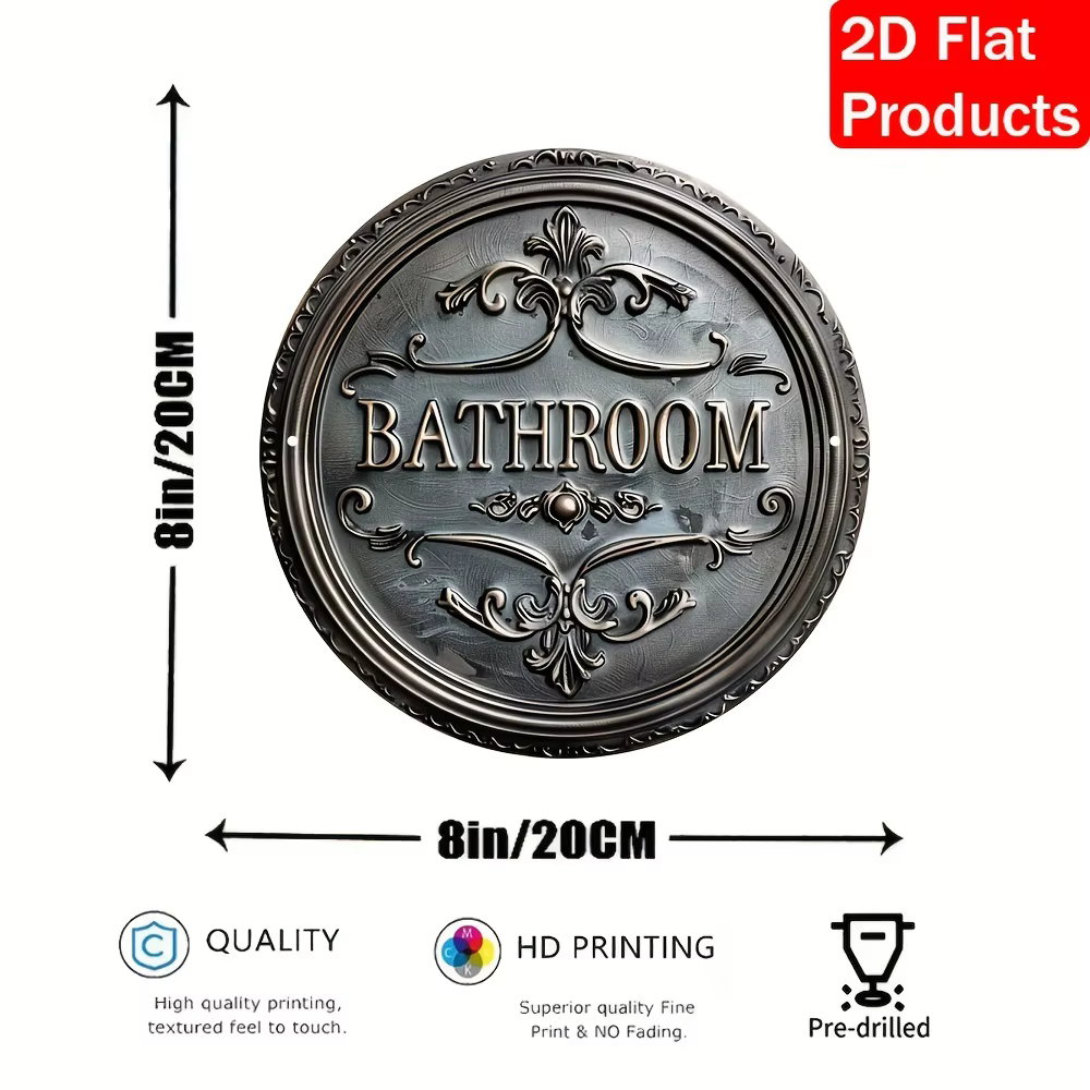 Panneau décoratif de salle de bain de style vintage, 1 plaque métallique ronde 2D, design mural clas