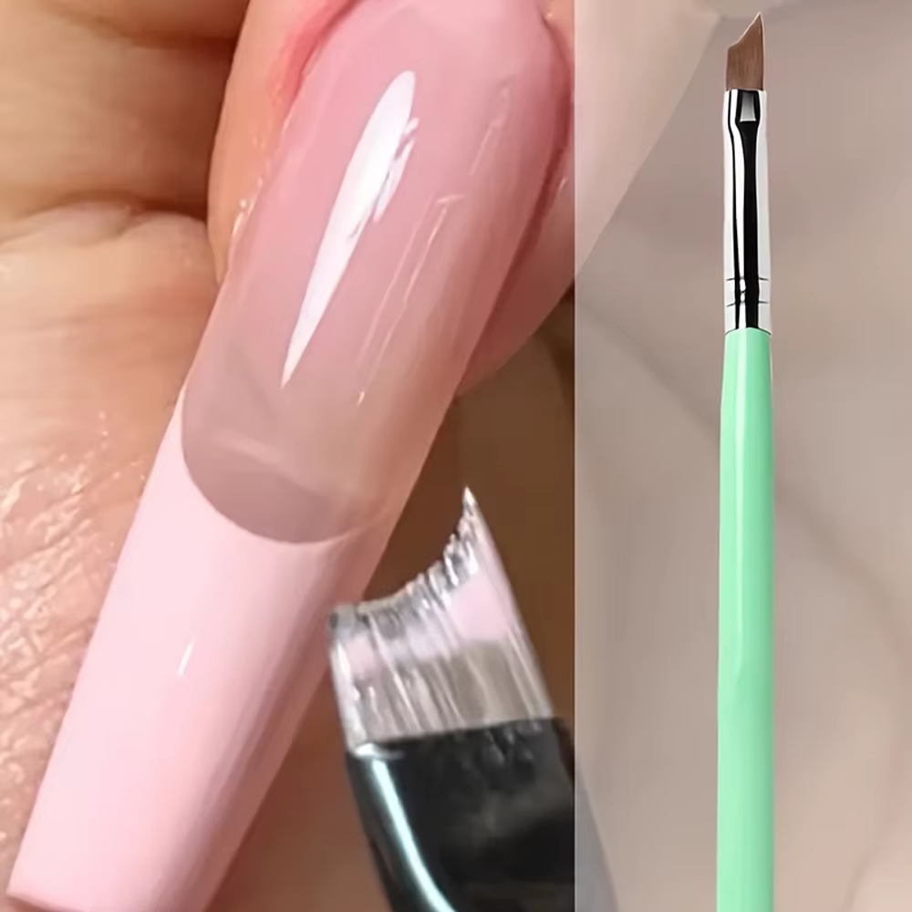 1 pinceau à ongles français vert/rouge, pinceau oblique en forme de croissant pour la pointe françai