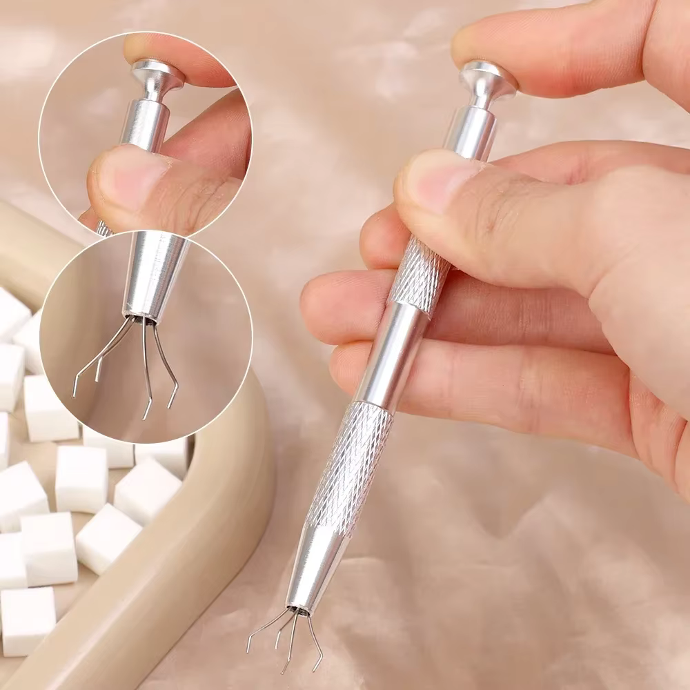 Mini éponge carrée pour Nail Art, avec 4 griffes, ensemble de pinces métalliques, éponges polyvalent