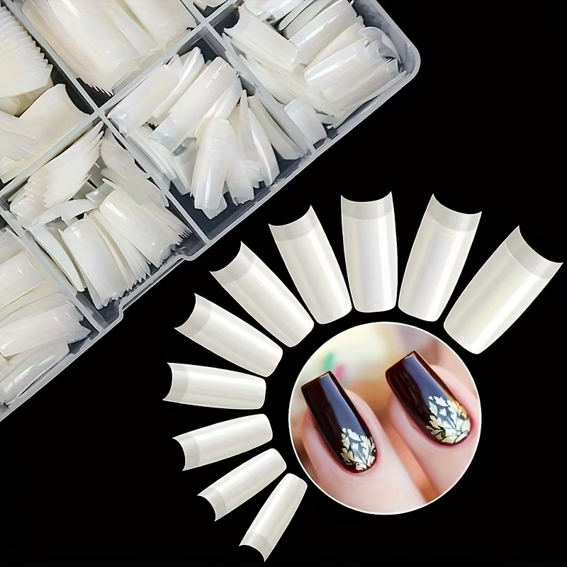 Faux ongles français artificiels en acrylique, demi-ensemble de 500 pièces, 10 tailles avec boîte po