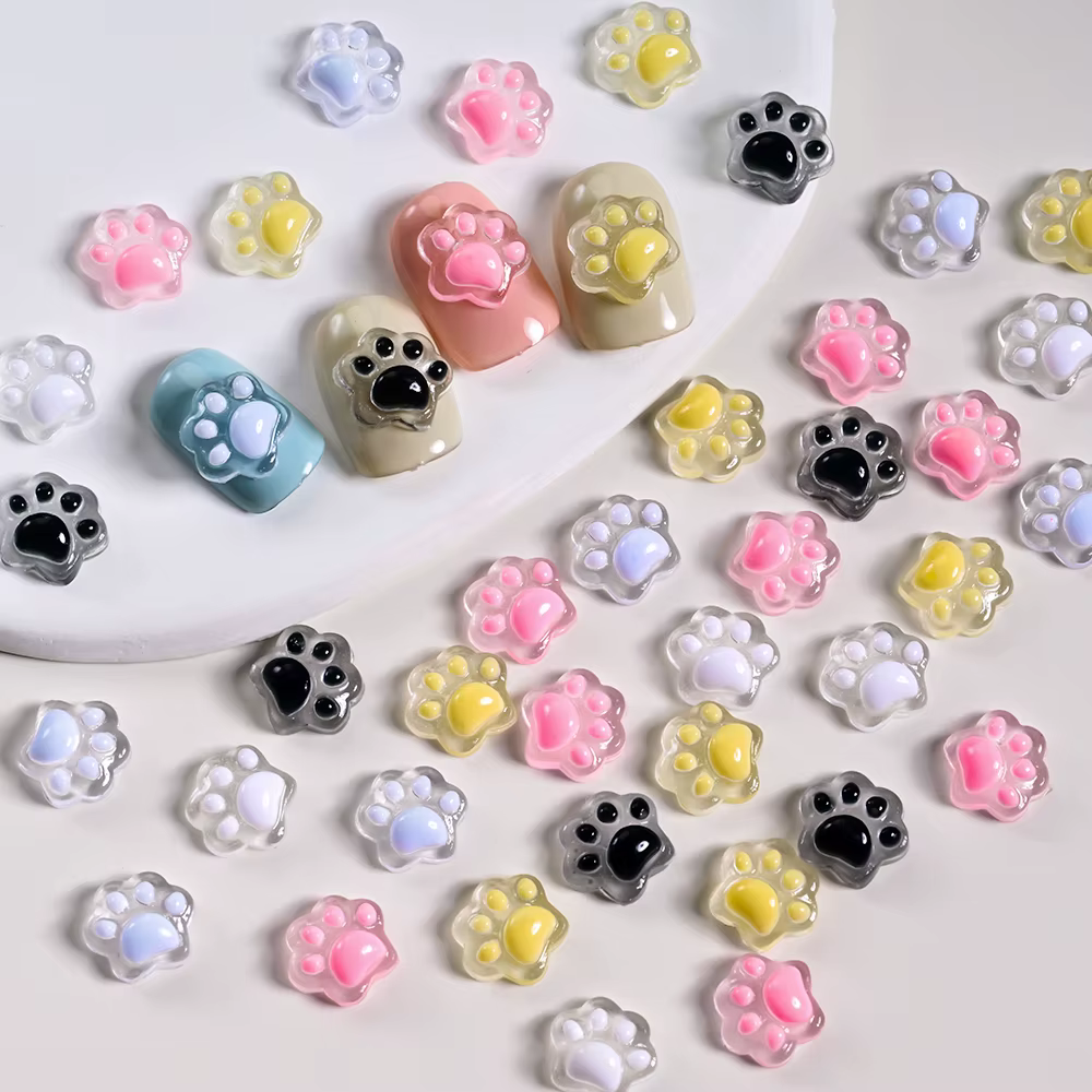 Breloques pour ongles patte de chat lumineuse 3D, 50 pièces, pattes de chat en résine mignonnes Y2K,