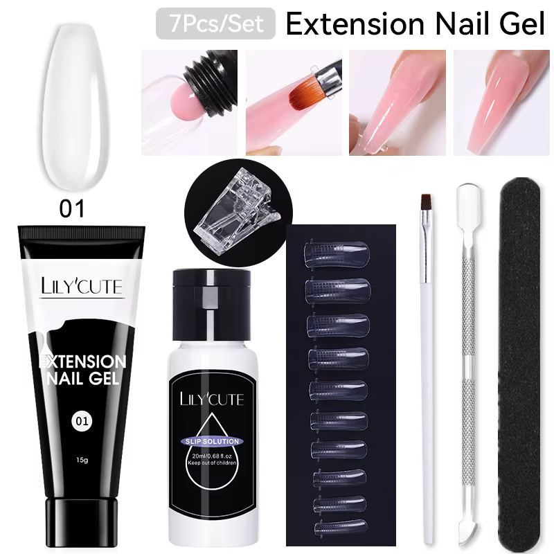 LILYCUTE 7 pièces/ensemble 15ml Gel à ongles à Extension rapide transparent avec Solution antidérapa