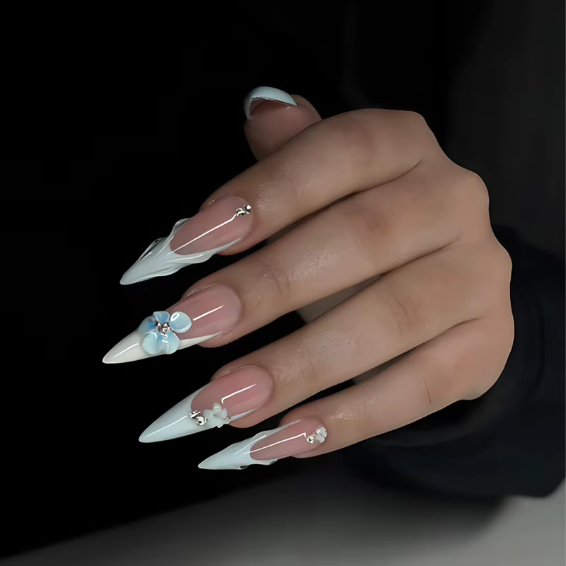 24 faux ongles à presser motif fruits tropicaux et floraux, autocollants pour ongles motif palmier a