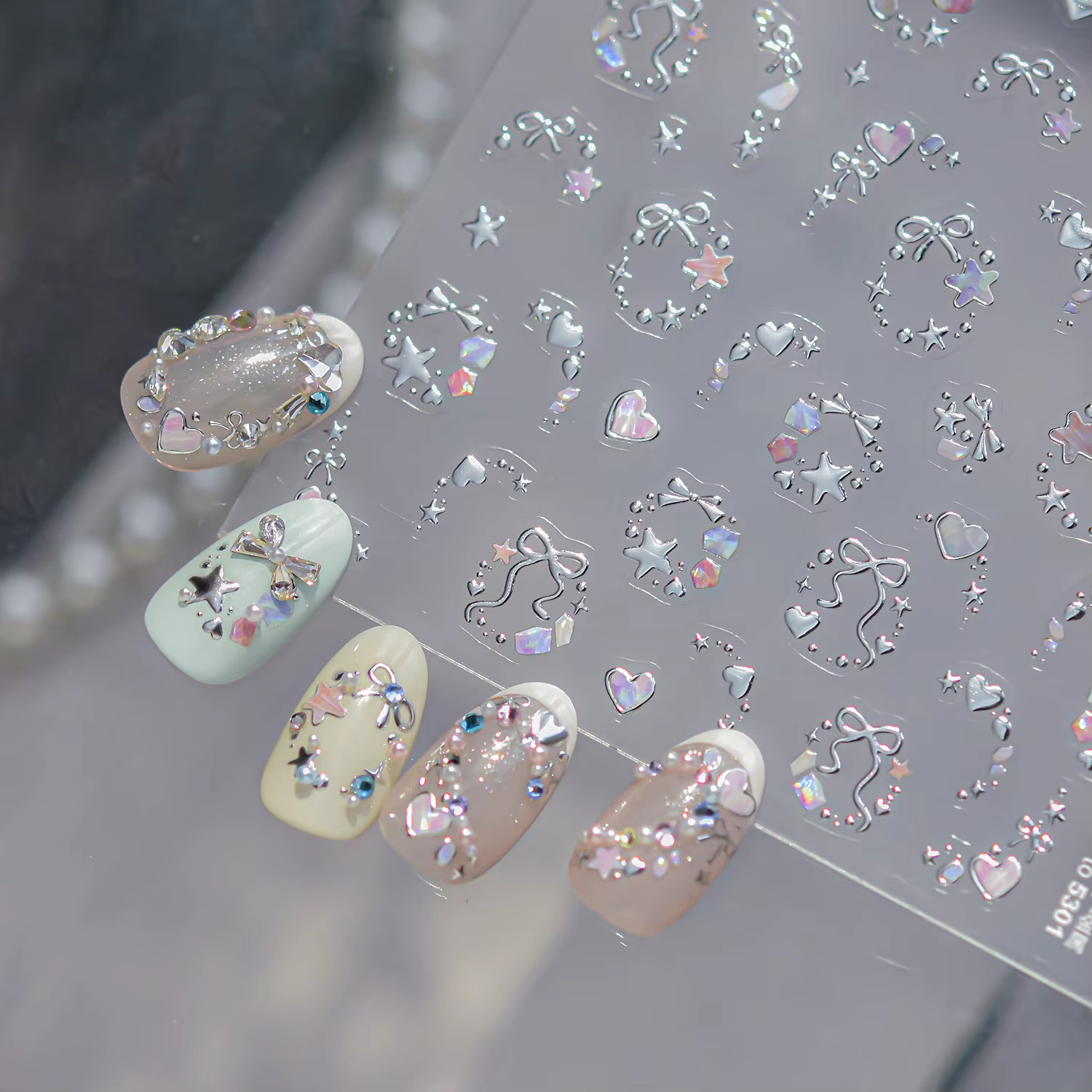 Autocollants guirlande d'amour étoiles exquises, décoration Nail Art 5D en métal de haute qualité, a