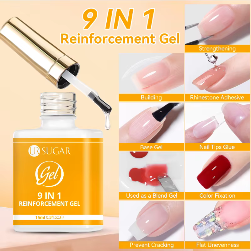 UR SUGAR 15ml Gel de base en fibre de caoutchouc pour ongles cassés, réparation en fibre de verre, t