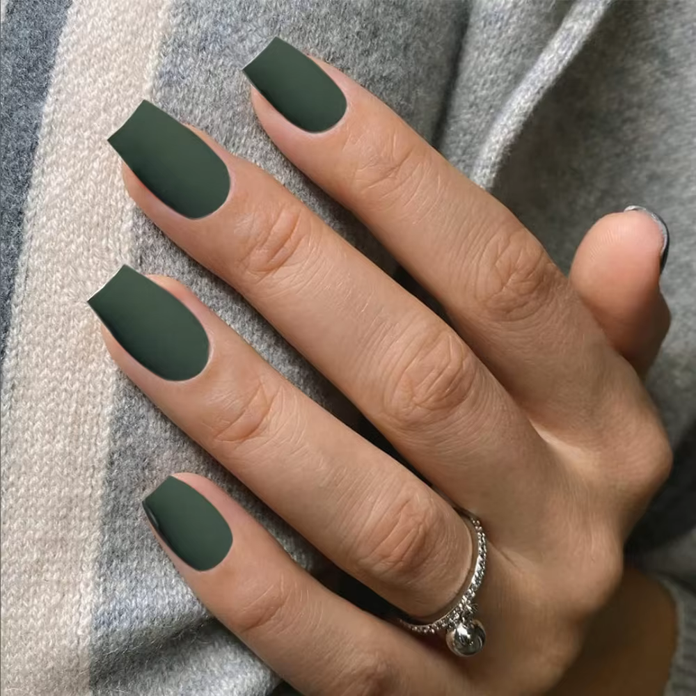 ARTAUG 24 pièces presse sur ongles court carré vert ongles Macron couleur schéma couverture complète