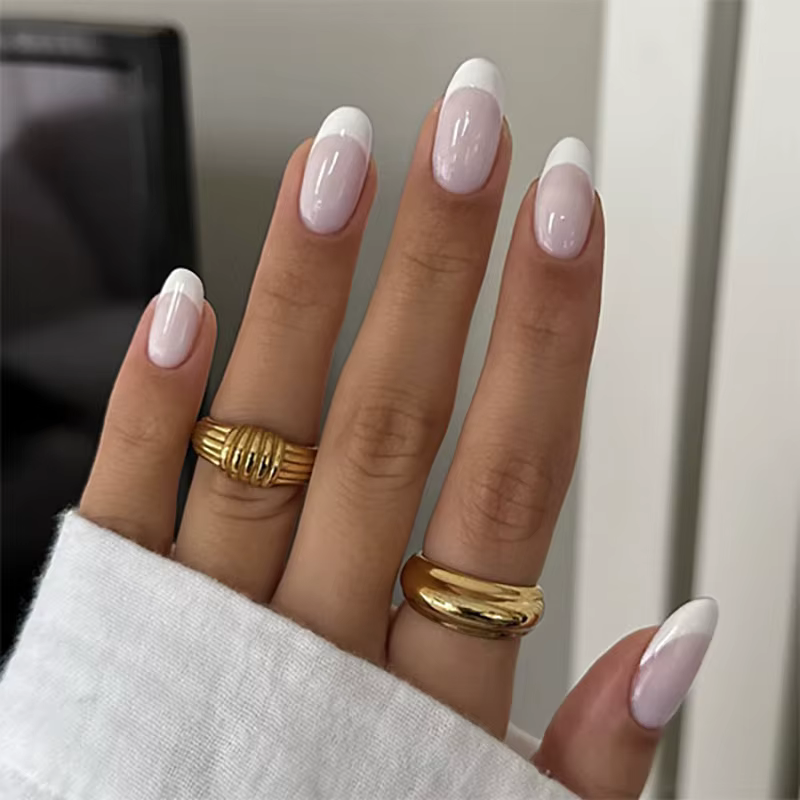 Blanc français classique court rond Nail Art portable mode faux ongles détachable fini faux ongles p