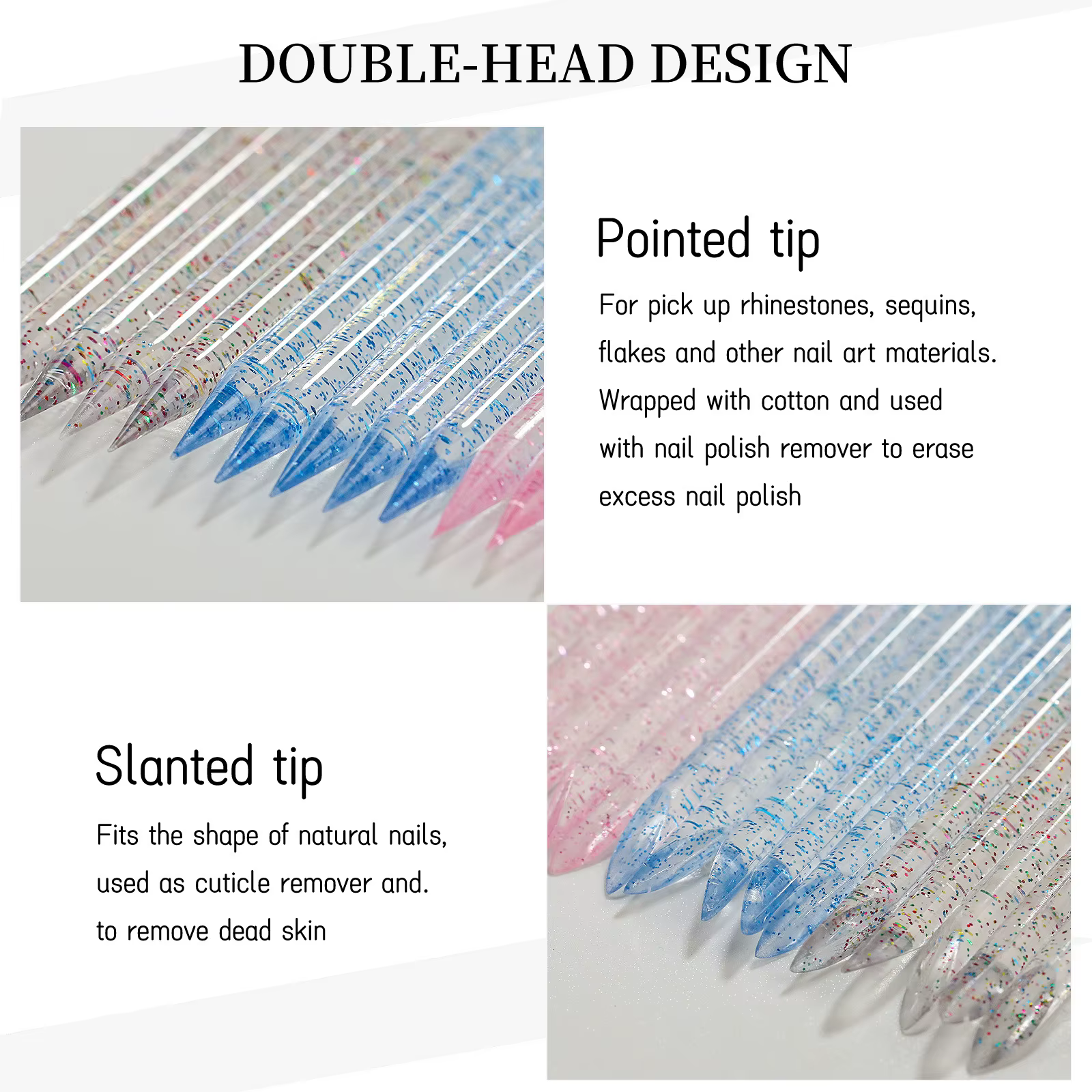 Bâton de paillettes en cristal réutilisable, Double extrémité, outil de retrait de cuticules, stylo