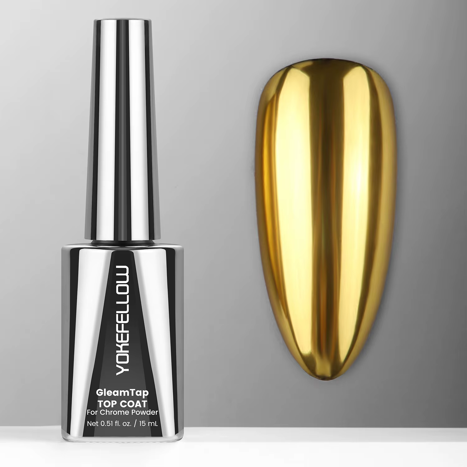 NOUVEAU YOKEFELLOW GleamTap Top Coat pour Poudre Chromée Sans HEMA et TPO 15ML – Rétention Maximale,
