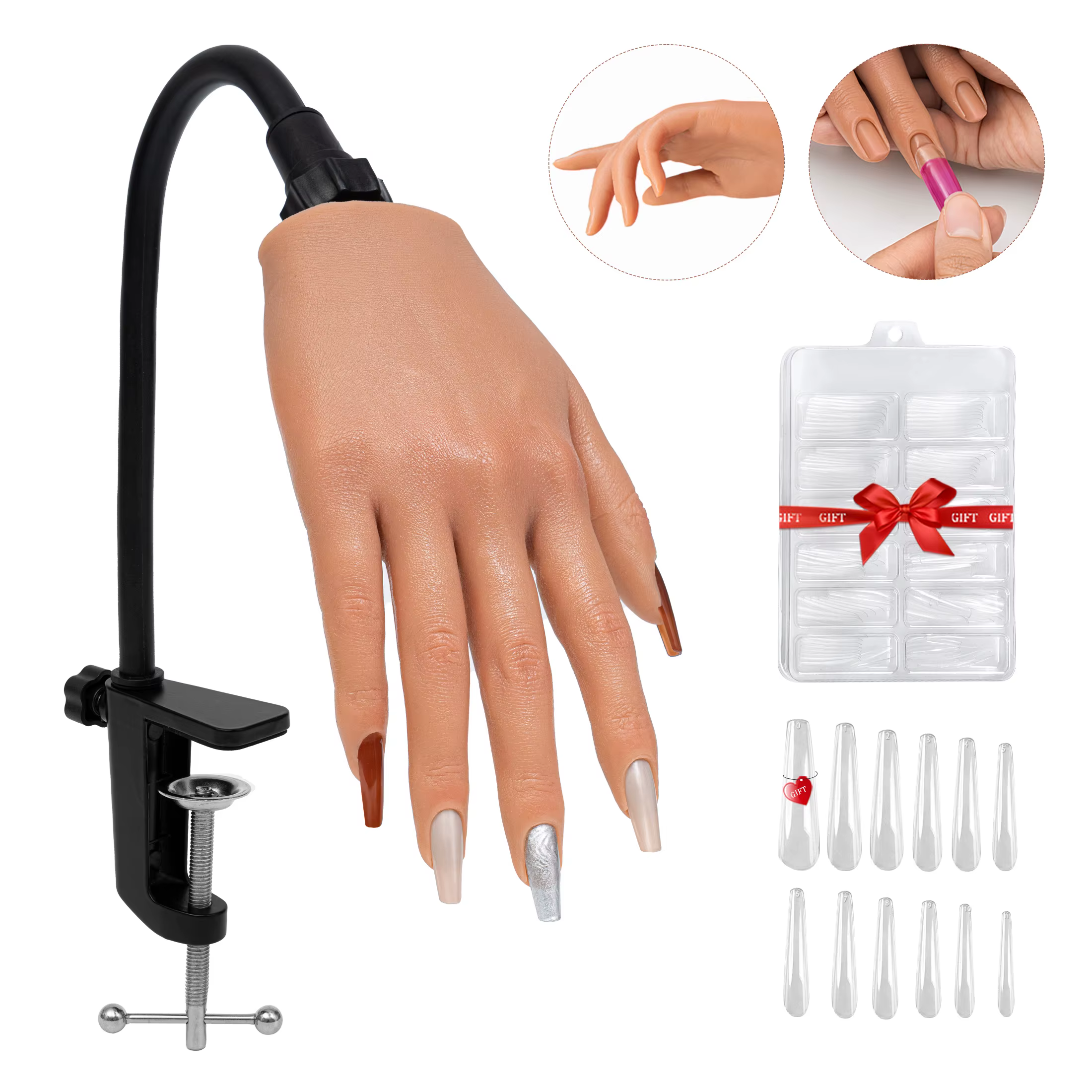 Main d'entraînement pour ongles en acrylique, main d'entraînement réaliste en silicone avec doigts f