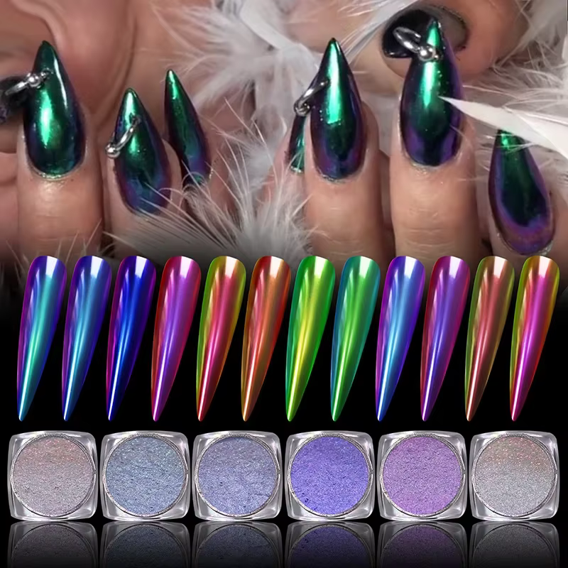 Poudre miroir magique caméléon polarisant, paillettes pour ongles, diamant holographique à haute lum