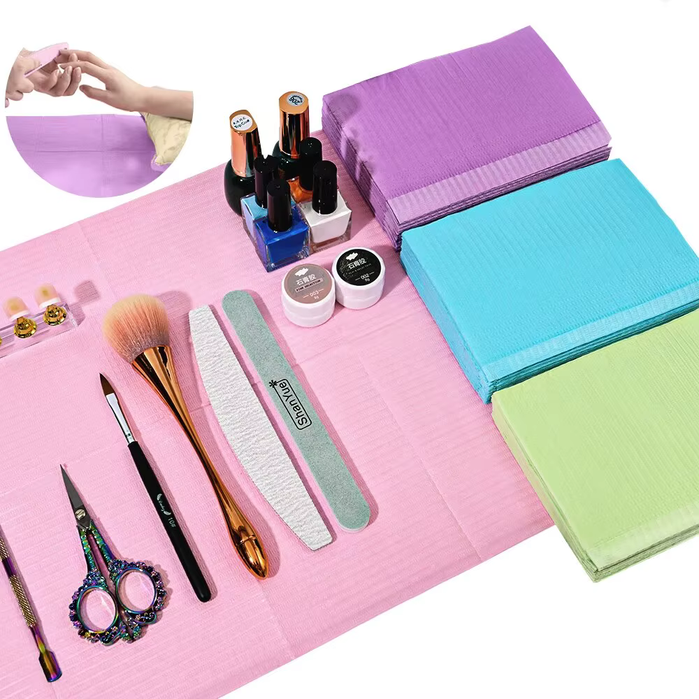 Serviettes de Table jetables pour ongles, 20 pièces, tapis, bavoirs dentaires violets, bavoirs de de