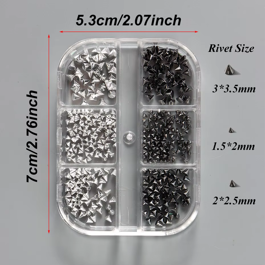 Breloques à Ongles en Forme de Cône D.lique, 6 Grilles, Noir, Argent, 1.5-3.5mm, Punk, Or, Rivet, Po