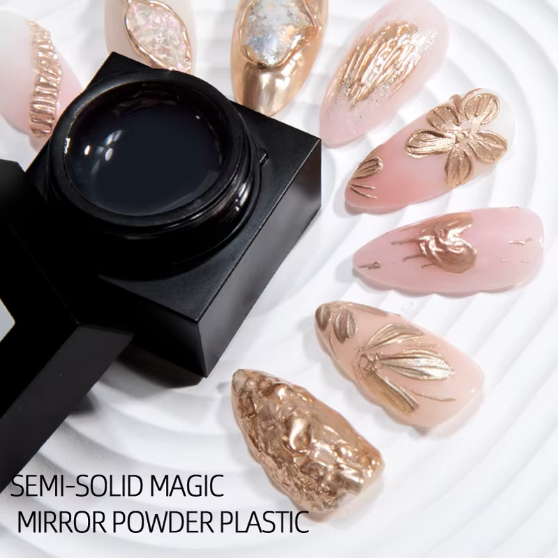 Gel de modélisation de vernis à ongles semi-solide, poudre de miroir magique, modèle 3D, colle à ong